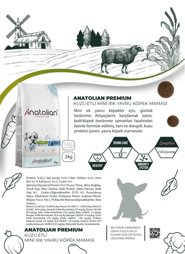 Anatolian Premium Mini Puppy Lamb Kuzulu Küçük Irk Yavru Köpek Maması 4 Kg - 5