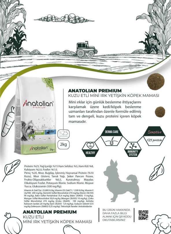 Anatolian Premium Mini Adult Lamb Kuzulu Yetişkin Küçük Irk Köpek Maması 4 Kg - 5