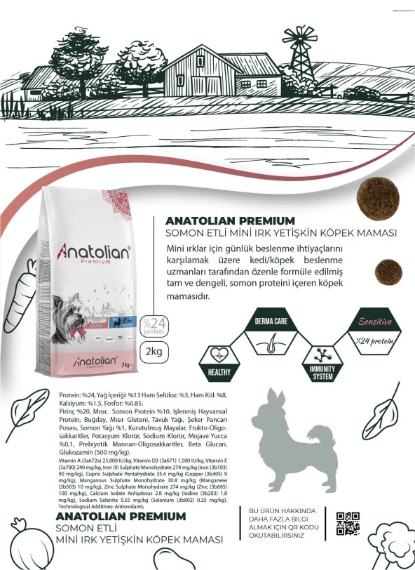 Anatolian Premium Mini Adult Salmon Somonlu Yetişkin Küçük Irk Köpek Maması 4 Kg - 5