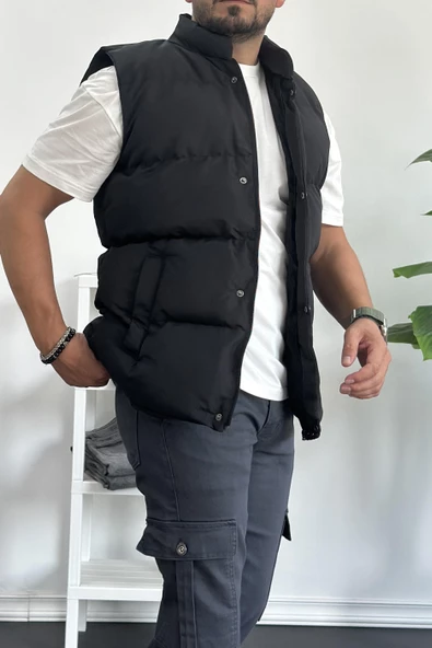 Erkek Crozvise Slim Fit Şişme Yelek Siyah KF03 - 3