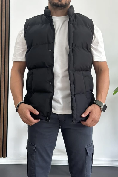 Erkek Crozvise Slim Fit Şişme Yelek Siyah KF03 - 2