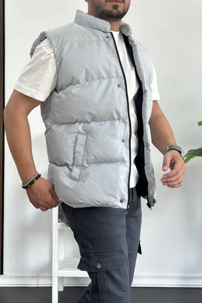 Erkek Crozvise Slim Fit Şişme Yelek Gri KF03 - 3