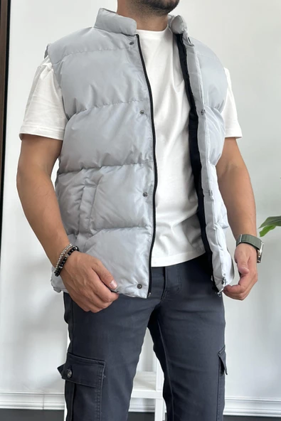Erkek Crozvise Slim Fit Şişme Yelek Gri KF03 - 2