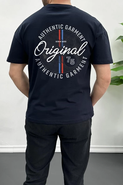 Erkek Oversize %100 Pamuk Original Sırt Baskılı T-shirt Lacivert Edw092 ürün görseli