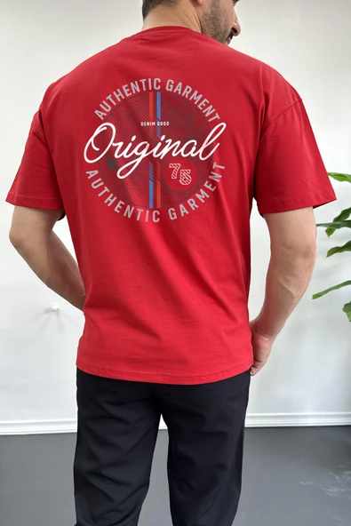Erkek Oversize %100 Pamuk Original Sırt Baskılı T-shirt Kırmızı Edw092 ürün görseli