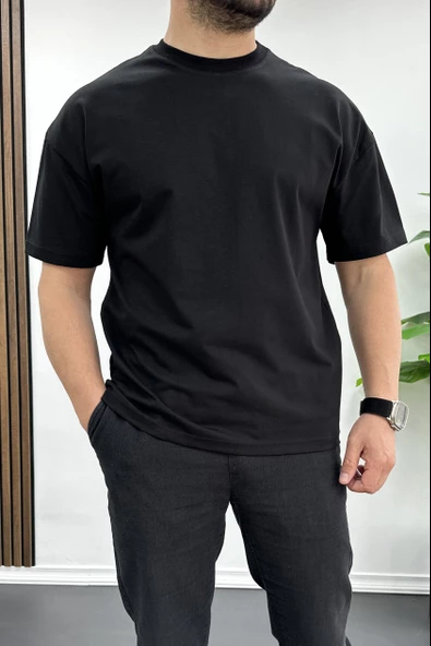 Erkek Oversize %100 Pamuk Spirit Sırt Baskılı T-shirt Siyah Edw093 - 2