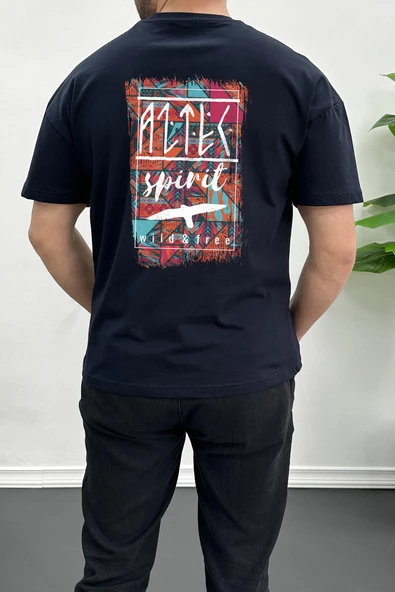 Erkek Oversize %100 Pamuk Spirit Sırt Baskılı T-shirt Lacivert Edw093 ürün görseli