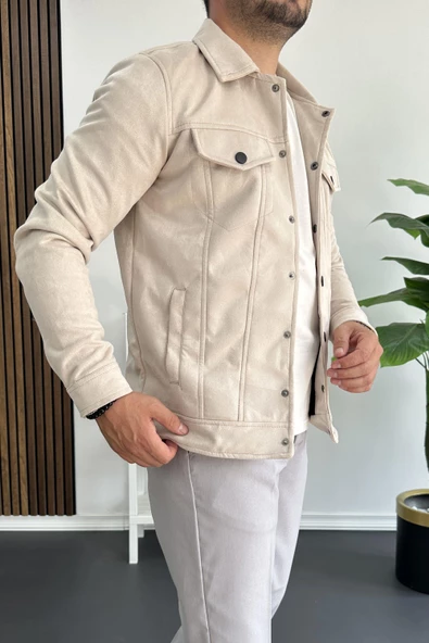 Erkek Slim Fit Cepli Nubuk Ceket Krem Edw081 - 2
