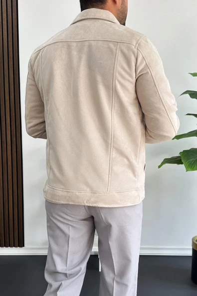 Erkek Slim Fit Cepli Nubuk Ceket Krem Edw081 - 3