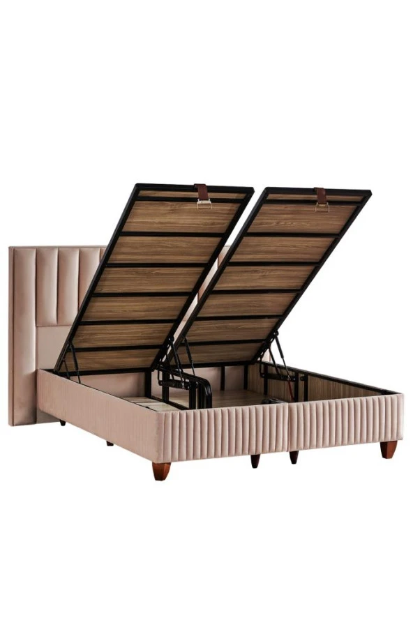 Hades Yatak Baza ve Başlık Seti 140x190 cm Çift Kişilik Paket Yaylı Lüks Yatak Krem Baza Başlık