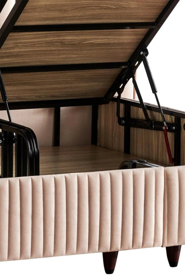 Hades Yatak Baza ve Başlık Seti 150x200 cm Çift Kişilik Paket Yaylı Lüks Yatak Krem Baza Başlık - 3