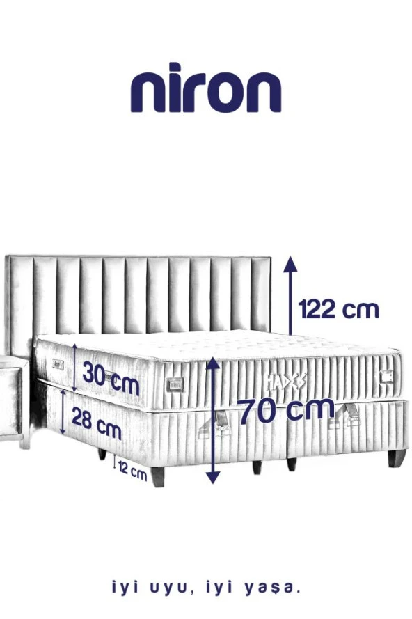 Niron  Hades Yatak Baza ve Başlık Seti 100x200 cm Tek Kişilik Paket Yaylı Lüks Yatak Krem Baza Başlık - 6