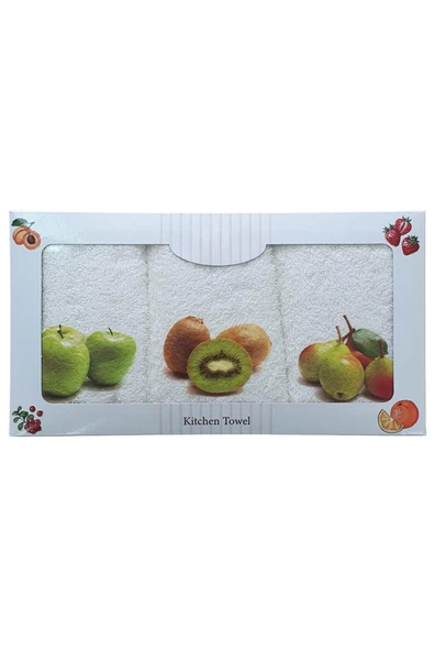 3 lü Meyve Baskılı %100 Pamuklu Mutfak Havlusu 30 x 50 Cm - 5