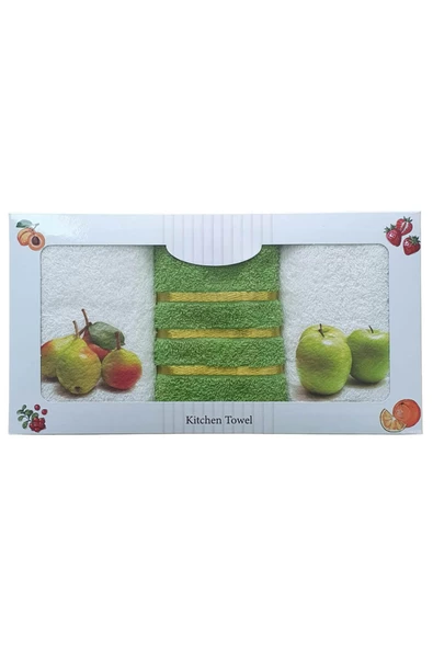 3 lü Meyve Baskılı %100 Pamuklu Mutfak Havlusu 30 x 50 Cm - 11