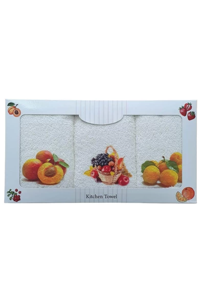 3 lü Meyve Baskılı %100 Pamuklu Mutfak Havlusu 30 x 50 Cm - 5