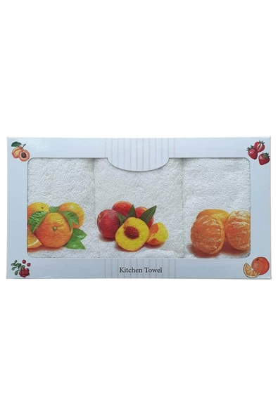 3 lü Meyve Baskılı %100 Pamuklu Mutfak Havlusu 30 x 50 Cm - 2
