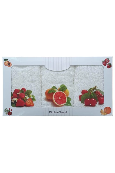 3 lü Meyve Baskılı %100 Pamuklu Mutfak Havlusu 30 x 50 Cm - 6