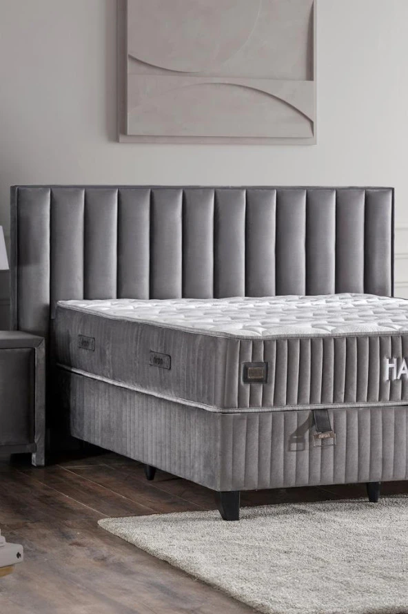 Hades Yatak Baza ve Başlık Seti 150x200 cm Çift Kişilik Paket Yaylı Lüks Yatak Koyu Gri Baza Başlık - 9