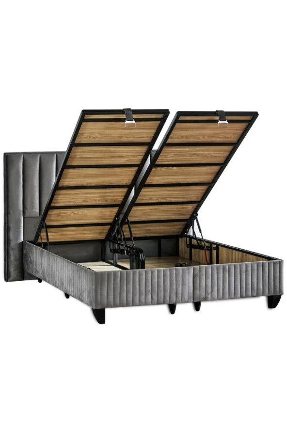 Niron Hades Yatak Baza ve Başlık Seti 180x200 cm Çift Kişilik Paket Yaylı Lüks Yatak Koyu Gri Baza Başlık