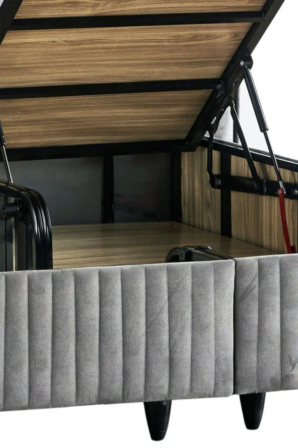 Niron  Hades Yatak Baza ve Başlık Seti 90x190 cm Tek Kişilik Paket Yaylı Lüks Yatak Koyu Gri Baza Başlık - Resim 4