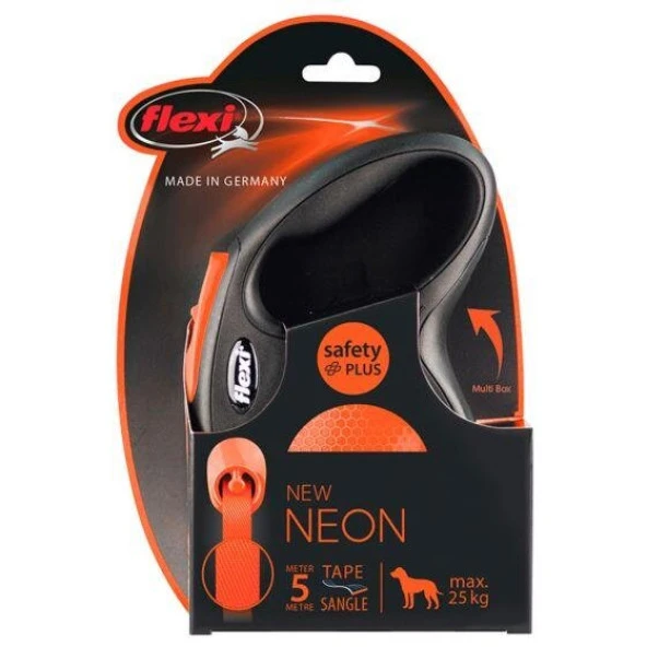 Flexi Neon Şerit Medium TURUNCU 5 Metre Otomatik Köpek Tasması