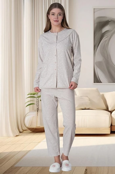 Mecit 6022 Bayan Vizon Büyük Beden Boydan Düğmeli Pijama Takımı ürün görseli