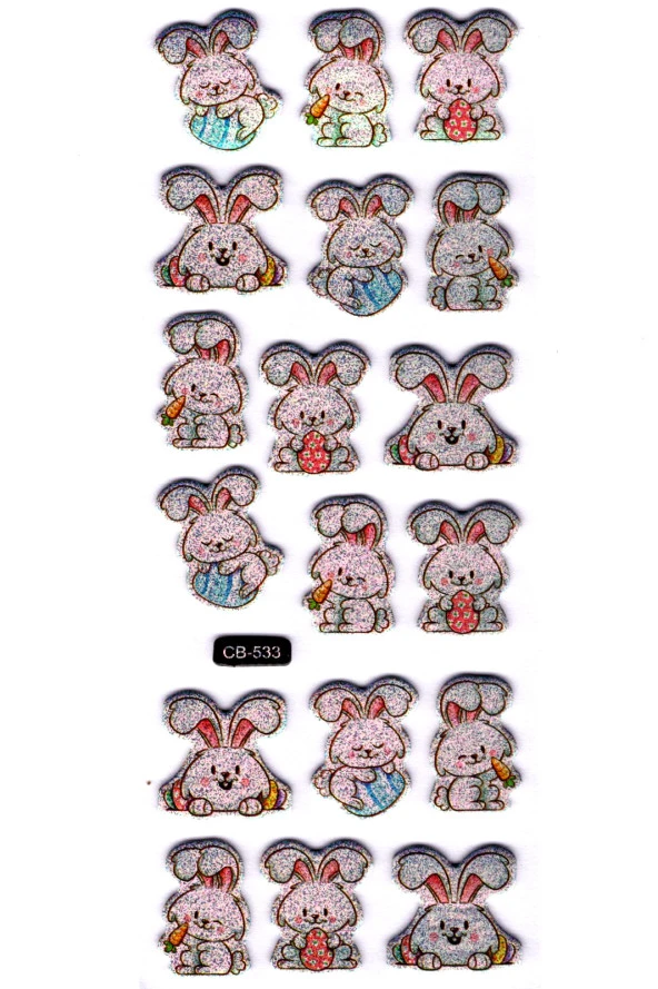 Sticker Kabartmalı Sticker Defter, Planlayıcı Etiket - (cb-533) 16x7 cm- Sevimli Tavşanlar