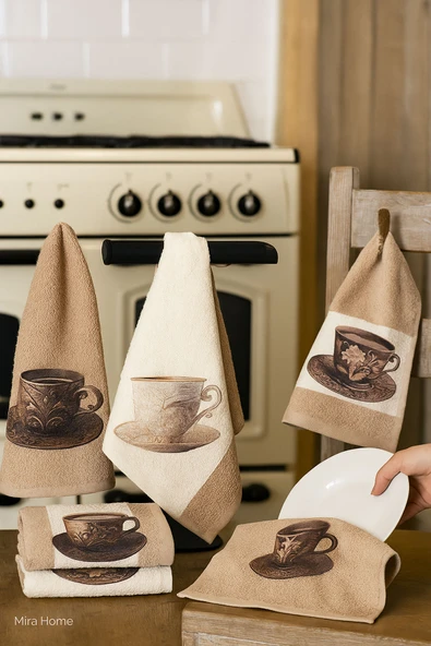 3 lü Kahve Baskılı %100 Pamuklu Mutfak Havlusu 30 x 50 Cm - 12