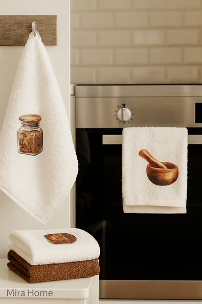 3 lü Kahve Baskılı %100 Pamuklu Mutfak Havlusu 30 x 50 Cm - 9