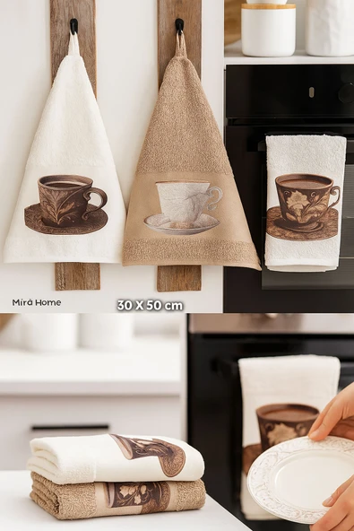 3 lü Kahve Baskılı %100 Pamuklu Mutfak Havlusu 30 x 50 Cm - 10
