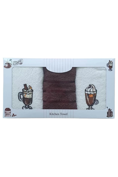 3 lü Kahve Baskılı %100 Pamuklu Mutfak Havlusu 30 x 50 Cm - 7