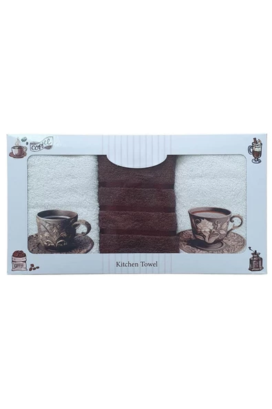 3 lü Kahve Baskılı %100 Pamuklu Mutfak Havlusu 30 x 50 Cm - 6