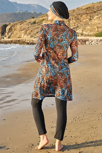 Ruko Maio 23130-5 Kadın Büyük Beden Çift Boneli Balıkçı Yaka Lycra Kumaş Tam Tesettür Mayo - 2