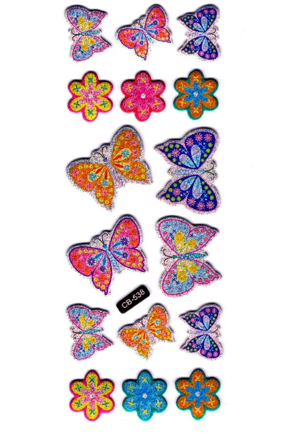 Sticker Kabartmalı Sticker Defter, Planlayıcı Etiket - (cb-538) 16x7 cm- Kelebek
