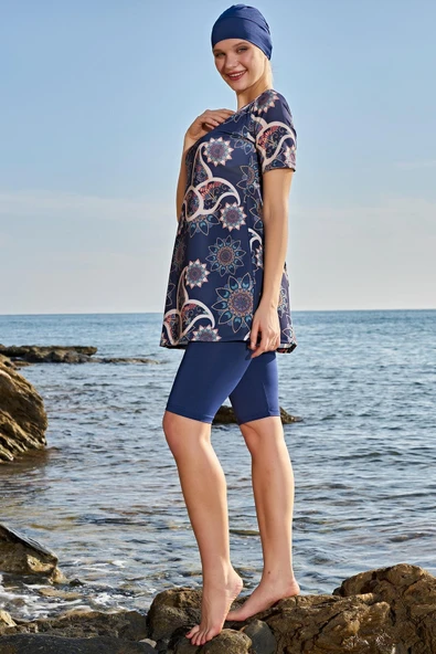 Ruko Maio 23134-6 Kadın Büyük Beden Yarım Kol Lycra Kumaş Yarı Tesettür Mayo - 2