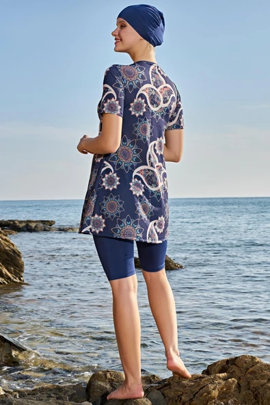 Ruko Maio 23134-6 Kadın Büyük Beden Yarım Kol Lycra Kumaş Yarı Tesettür Mayo - 3