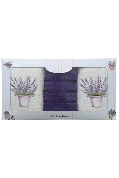 3 lü Lavanta Baskılı %100 Pamuklu Mutfak Havlusu 30 x 50 Cm - 8