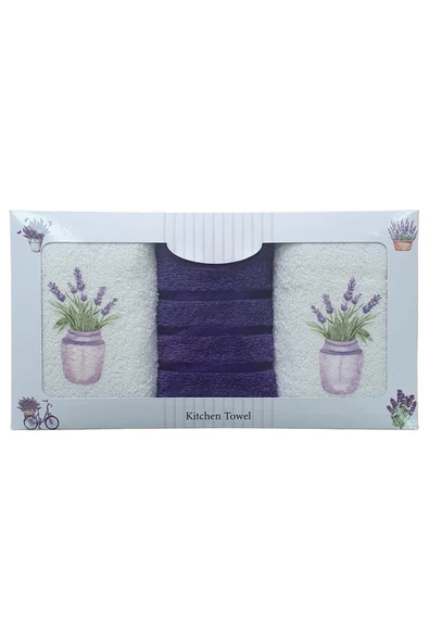 3 lü Lavanta Baskılı %100 Pamuklu Mutfak Havlusu 30 x 50 Cm - 5