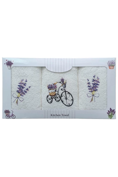 3 lü Lavanta Baskılı %100 Pamuklu Mutfak Havlusu 30 x 50 Cm - 11