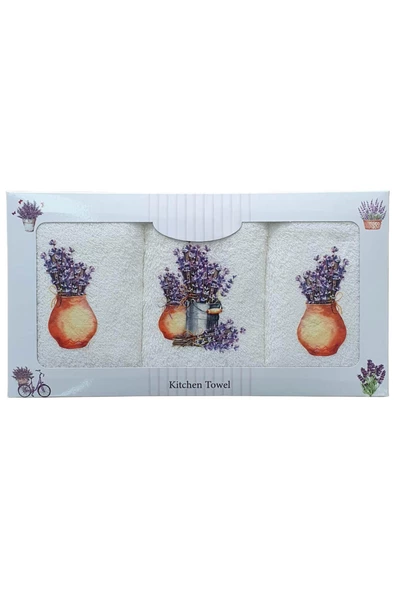 3 lü Lavanta Baskılı %100 Pamuklu Mutfak Havlusu 30 x 50 Cm - 12