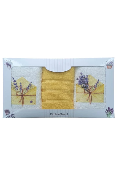 3 lü Lavanta Baskılı %100 Pamuklu Mutfak Havlusu 30 x 50 Cm - 6