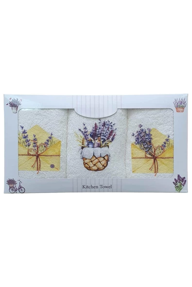 3 lü Lavanta Baskılı %100 Pamuklu Mutfak Havlusu 30 x 50 Cm - 3