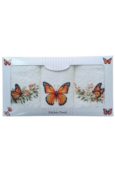 3 lü Kelebek Baskılı %100 Pamuklu Mutfak Havlusu 30 x 50 Cm - 5