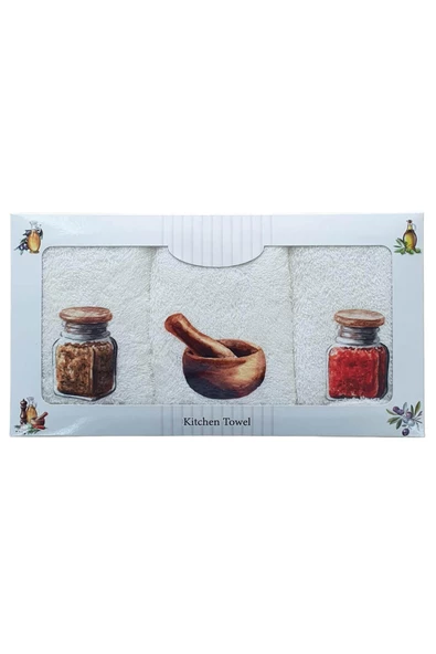 3 lü Zeytin Baskılı %100 Pamuklu Mutfak Havlusu 30 x 50 Cm - 6