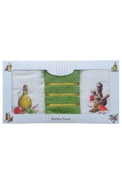 3 lü Zeytin Baskılı %100 Pamuklu Mutfak Havlusu 30 x 50 Cm - 2