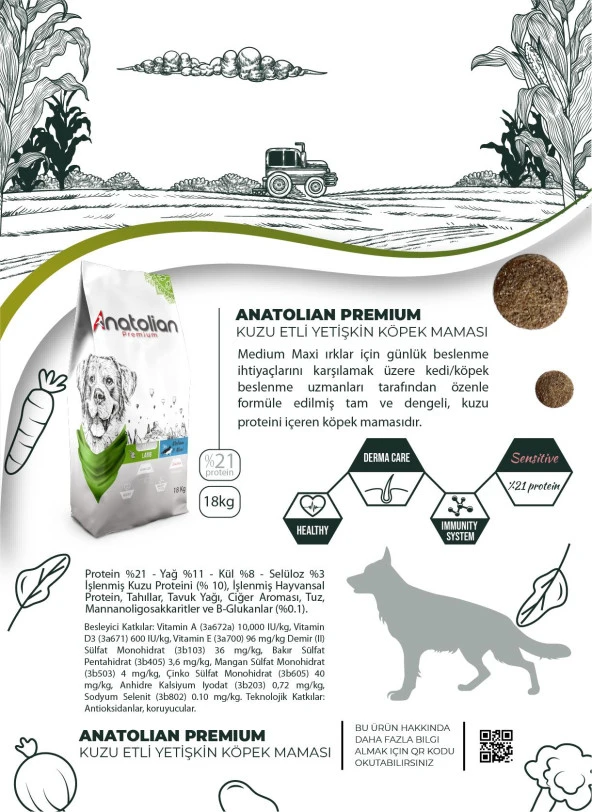 Anatolian Premium Lamb Kuzulu Medium Maxi Yetişkin Köpek Maması 18 Kg A3001 - 5