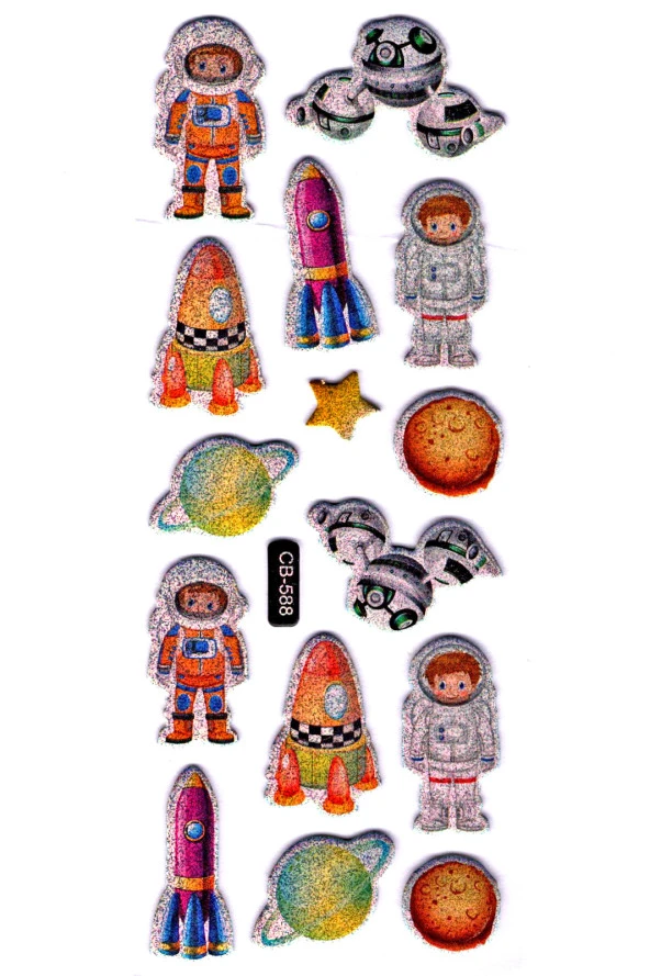 Sticker Kabartmalı Sticker Defter, Planlayıcı Etiket - (cb-588) 16x7 cm- Astranot, Roket