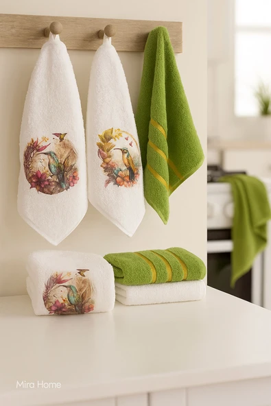 3 lü Kuş Baskılı %100 Pamuklu Mutfak Havlusu 30 x 50 Cm - 5