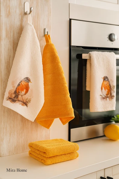 3 lü Kuş Baskılı %100 Pamuklu Mutfak Havlusu 30 x 50 Cm - 2