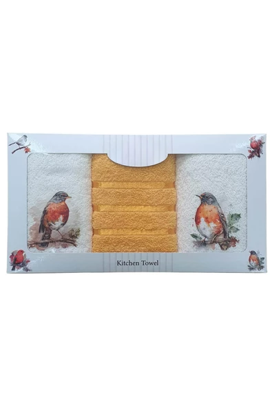 3 lü Kuş Baskılı %100 Pamuklu Mutfak Havlusu 30 x 50 Cm - 2